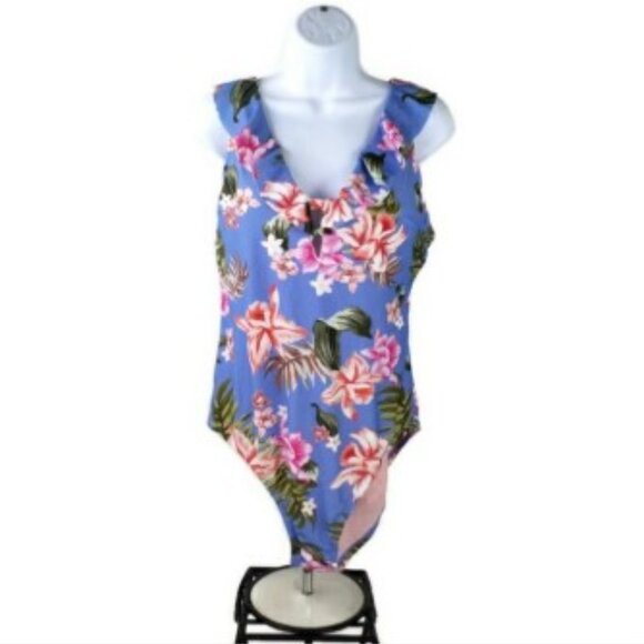 Kona Sol Multi Floral Over the Shoulder Ruffle One Piece Swimsuit Womens XL NWT - Picture 16 of 16